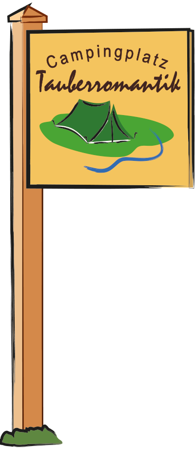Illustration: Wegweiser zum Campingplatz mit Logo